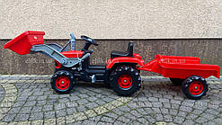 Дитячий педальний трактор-екскаватор з причіпом і ківшем DOLU (червоний)