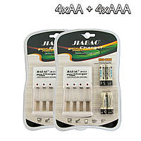 Комплект 2 зарядных устройства для аккумуляторных батарей JIABAO JB-212 + аккумуляторы Ni-MH 4хAAA+4хАА (VF)