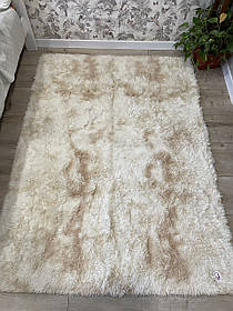 Хутряний ворсистий килимок Травка меланж 200х150 см із довгим ворсом,світлий беж