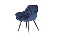 Темно-синее кресло с подлокотниками Интарсио MAGIC с металлическими ножками из велюра