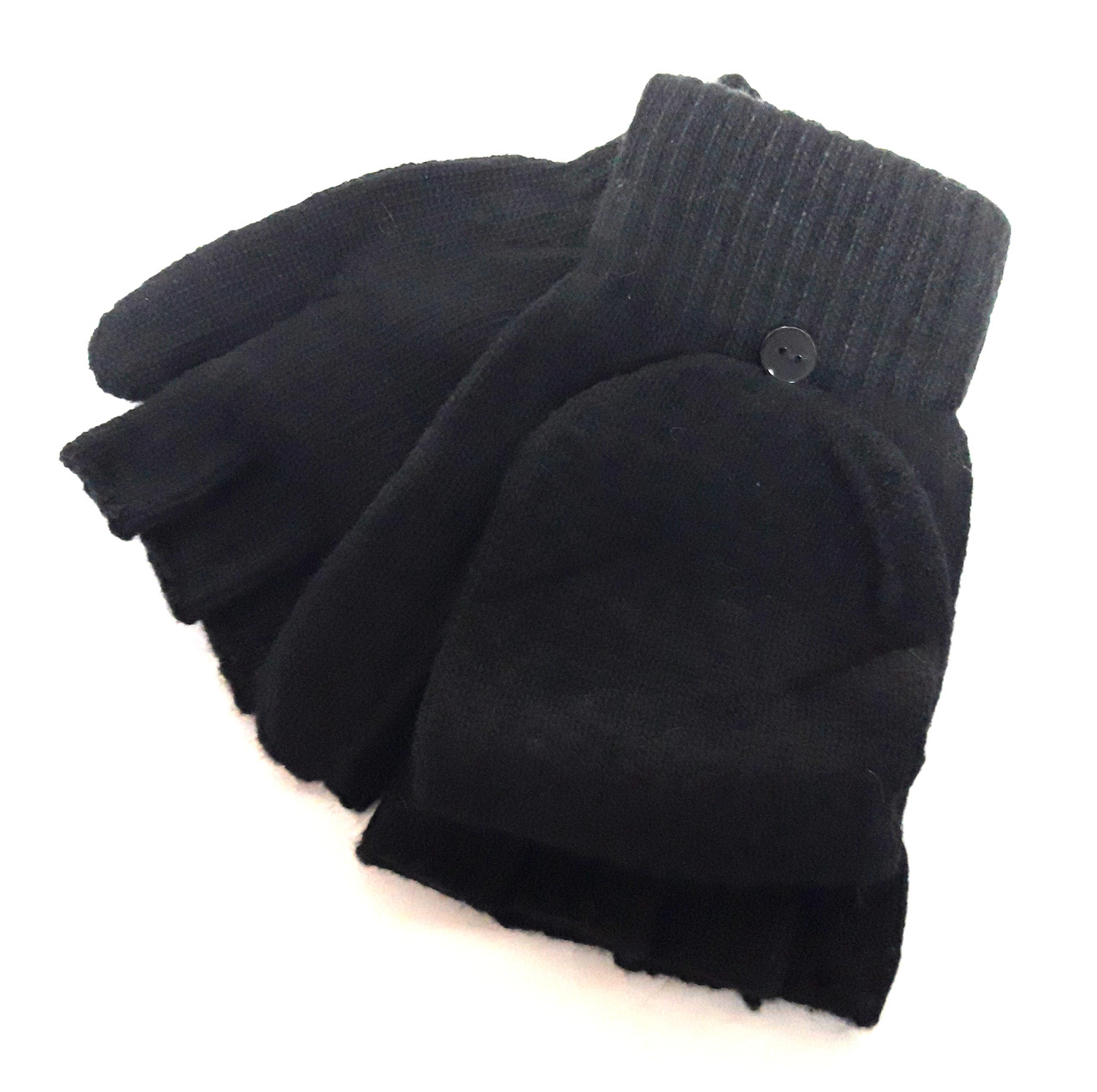 Перчатки без пальцев 2 в 1 Корона (L-XL) вязка Черные (ПЕРЧ268/2) - фото 1 - id-p1991017489