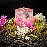 Декоративна гелева свічка Чародійка 502-3 циліндр з рожевими сухоцвітами, фото 3