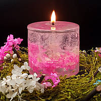 Декоративна гелева свічка Чародійка 502-3 циліндр з рожевими сухоцвітами