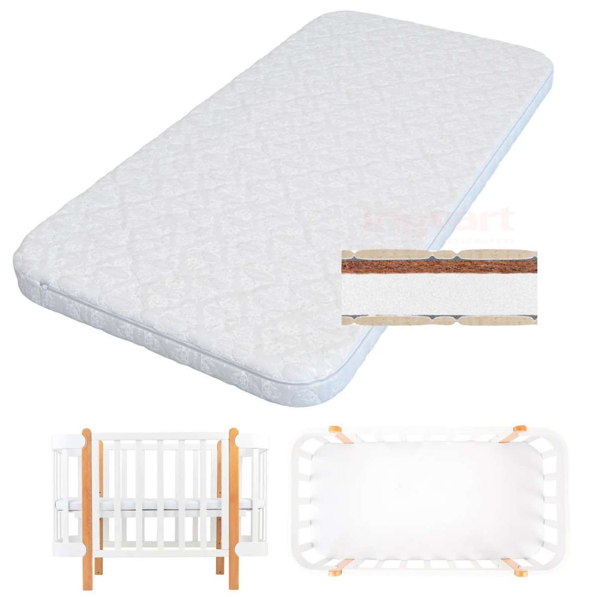 Матрац-трансформер IngVart Nika 60*94*120 кокос+поролон 601626, білий, білий, фото 1