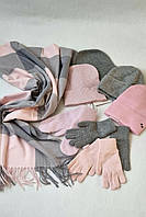 Жіночий шарф палантин. Кашемір. Клітинка.190/70. Рожевий білий персик Шапка. Осінь, Шапка,,Зима,, Рукавички.