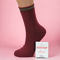 Носки женские махровые высокие 23-25 размер (36-40 обувь) Золотая полоса зимние бордовый