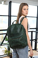 Чоловічий та жіночий міський рюкзак ручної роботи з натуральної вінтажної шкіри зеленого кольору. Рюкзак для ноутбука