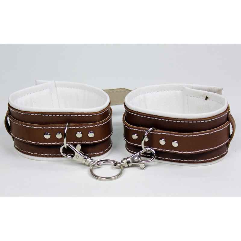 Окови із заклепками БДСМ із натуральної шкіри коричневого кольору Scappa Кайф, фото 1