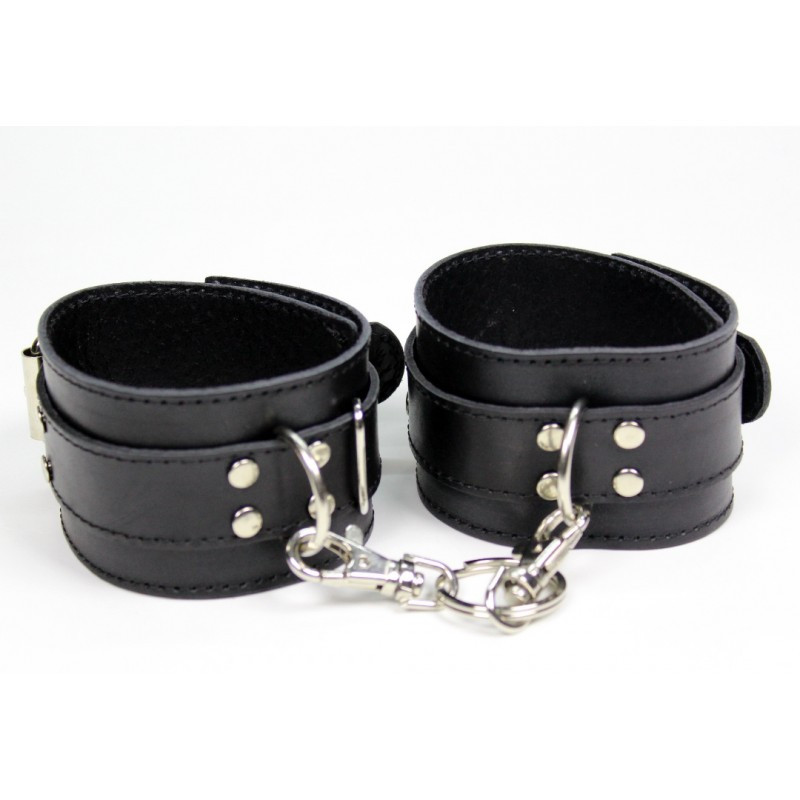 Окови преміум класу БДСМ із натуральної шкіри чорного кольору Scappa Кайф, фото 1
