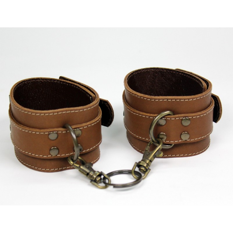 Окови преміум класу БДСМ із натуральної шкіри коричневого кольору Scappa Кайф, фото 1