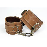 Окови преміум класу БДСМ із натуральної шкіри коричневого кольору Scappa Кайф, фото 3