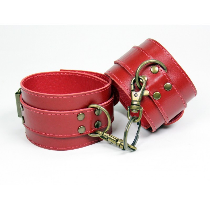 Окови преміум класу БДСМ із натуральної шкіри червоного кольору Scappa Кайф, фото 1