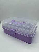 Пластиковий органайзер для зберігання дрібниць 320х190х145 мм великий прозорий/фіолетовий