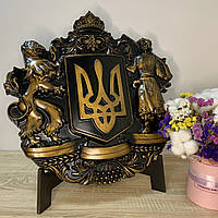 Герб Украины полуматовый чорно-золотой. Патриотический подарок. Декор на стол. Ручная работа. Размер 40х40 см