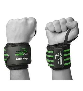 Кистьові бинти PowerPlay 3081 Gym WristT Wraps Чорно-Зелені