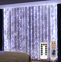 Гірлянда Штора на мідному дроті Крапля Роси 300Led 3 х 3 м Холодний Білий від USB + Пульт