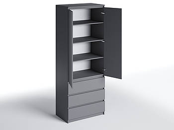 Шафа сіра без ручок шириною 80 см 4 полиці та 3 шухляди h211*80*50см