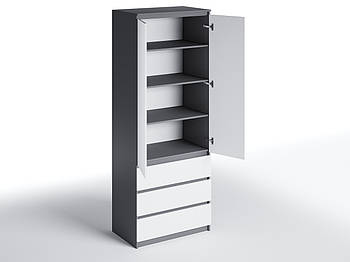 Шафа сіра з білим фасадом без ручок 4 полиці та 3 шухляди h211*80*50см