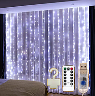 Гірлянда Штора на мідному дроті Крапля Роси 3 х 2 м Холодний Білий від USB + Пульт + Гачки