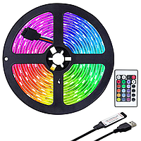 Светодиодная лента 5 м, от USB + пульт TV LED Strip CB-5050 / Неоновая лед подсветка / RGB лента