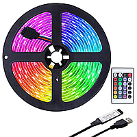 Светодиодная USB подсветка 5 м RGB + пульт TV LED Strip CB-5050 / Неоновая силиконовая подсветка лед