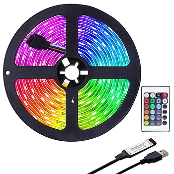 Світлодіодна стрічка 5 м, від USB + пульт TV LED Strip CB-5050 / Кімнатна лед підсвітка / RGB стрічка від повербанку