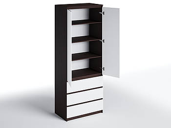 Шафа венге з білим фасадом 4 полиці та 3 шухляди h211*80*50см