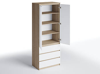 Шафа дуб сонома з білим фасадом 4 полиці та 3 шухляди h211*80*50см