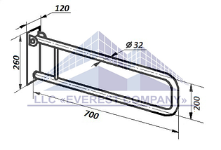 Поручень інвалідний для унітазу відкидний, Ø 32мм - 700мм, модель PU-01, фото 2