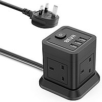 Удлинитель Cube с USB, 4-контактный удлинитель питания с 3 USB-портами (5 В/2,4 А) BEVA UK 1,5 М