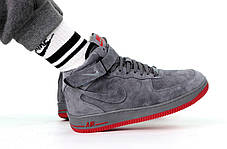 Кросівки чоловічі зимові Nike Air Force Winter 1 hight Grey Red Високі зимові Найк Аїр Форс сірі з хутром, фото 3