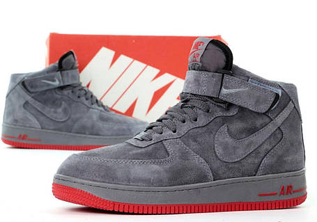 Кросівки чоловічі зимові Nike Air Force Winter 1 hight Grey Red Високі зимові Найк Аїр Форс сірі з хутром, фото 1