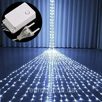 Гірлянда Штора "Водоспад" (2х2 м), 220В, 200 LED, Білий / Світлодіодна новорічна гірлянда на вікно