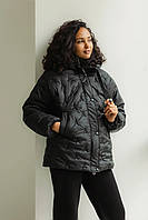 Чорна зимова куртка жіноча з капюшоном тепла стильна молодіжна