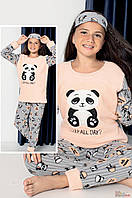 ОПТОМ Упаковка (110-116-122-128) Пижама утепленная персиковая "Панда" для девочки Minimoon 8699105476838
