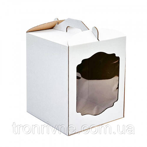 Коробка кондитерська з мікрогофри з вікном для торта 30х25х25см, біла 1487, за 1шт 9081