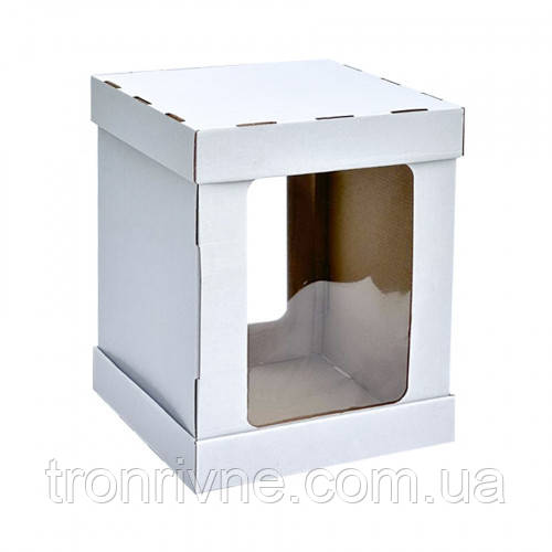 Коробка кондитерська з мікрогофри з 2 вікнами 35х27х27см, біла КГ03, за 1шт 9087