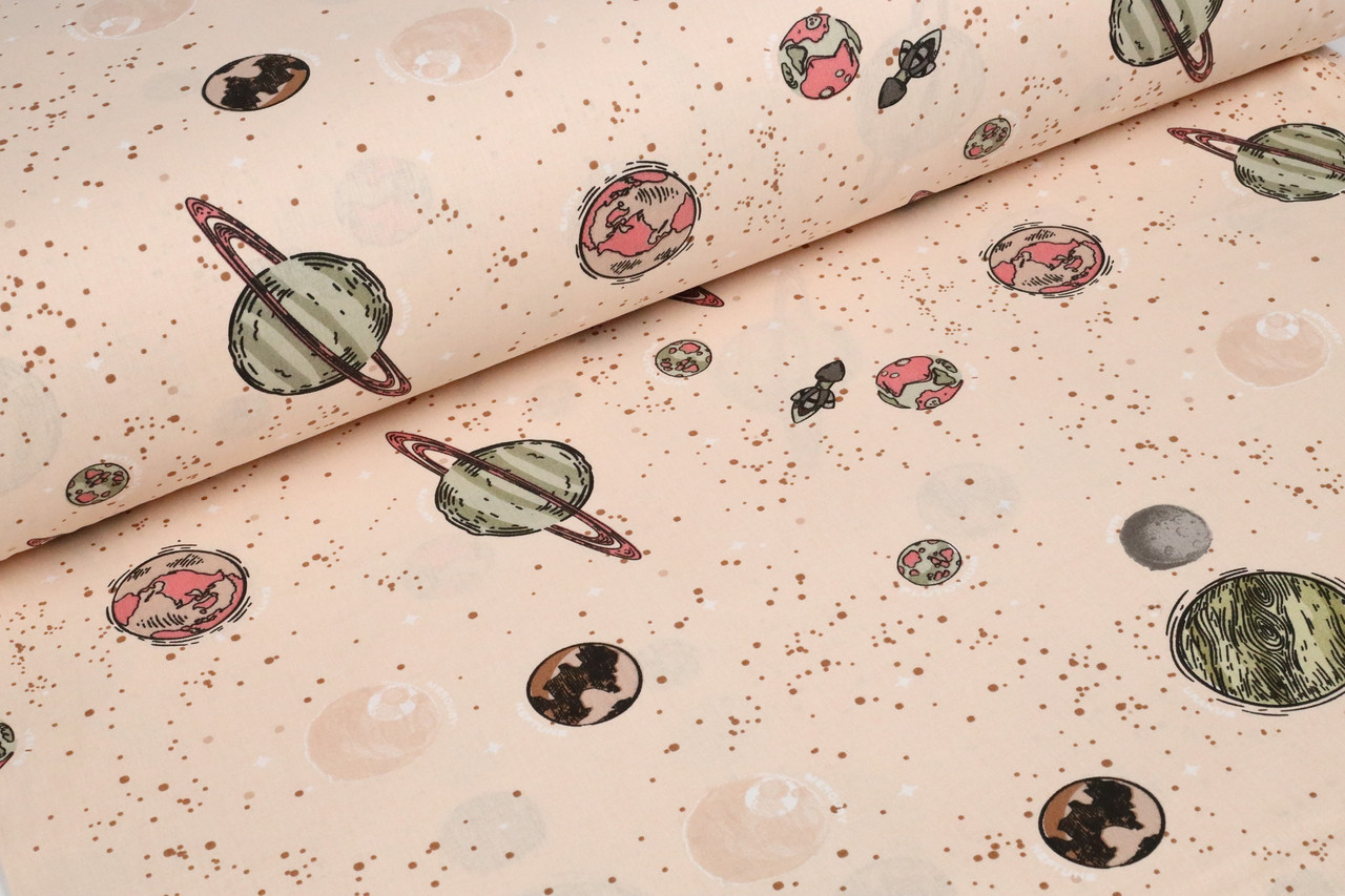 Ранфорс 240 см Планети на бежевому фоні (залишок 1.70 мп)