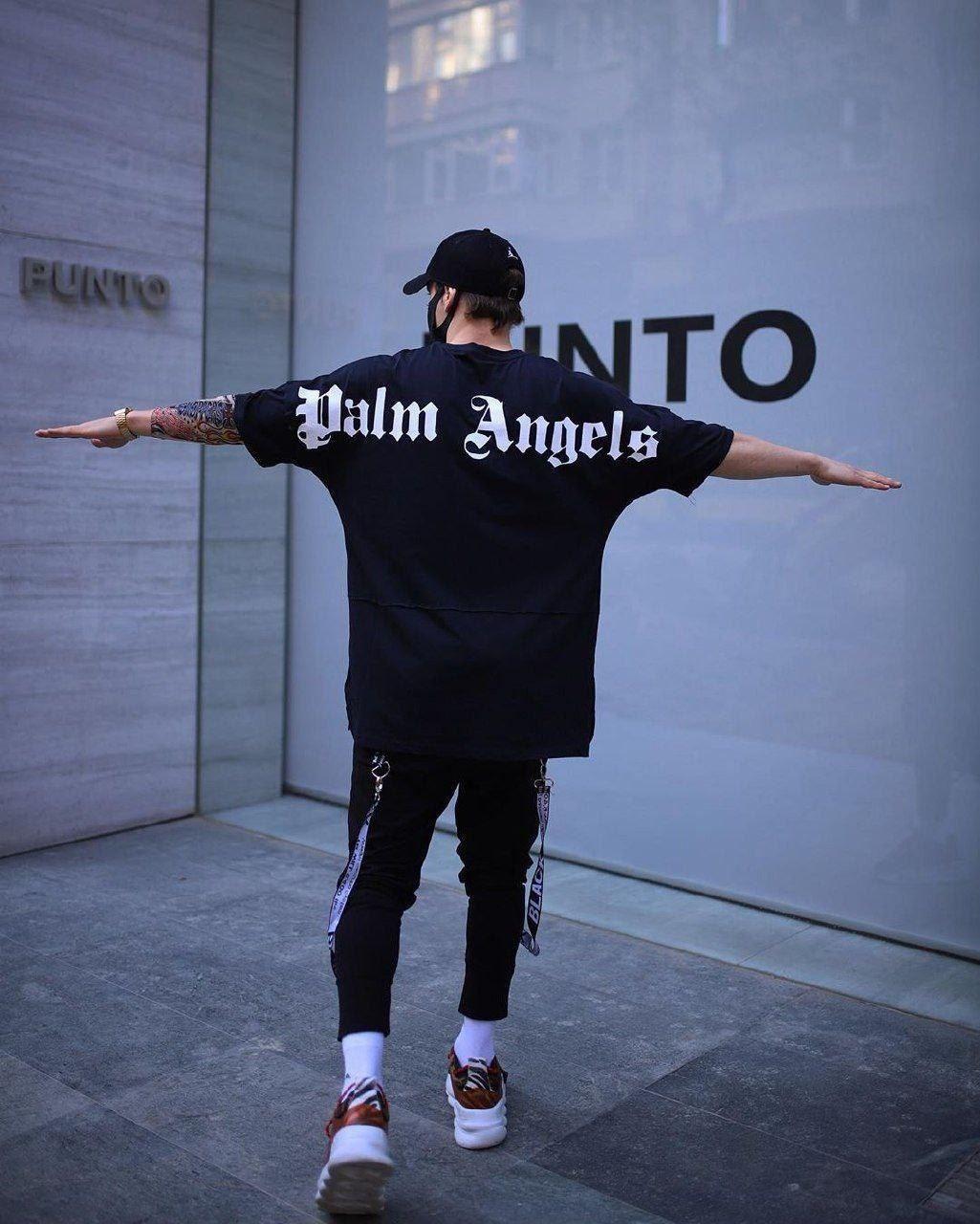 Футболка чоловіча чорна однотонна повсякденна брендова Palm Angels