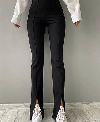 Жіночі чорні штани розрізами та стрілками (42-44, 44-46 розміри)