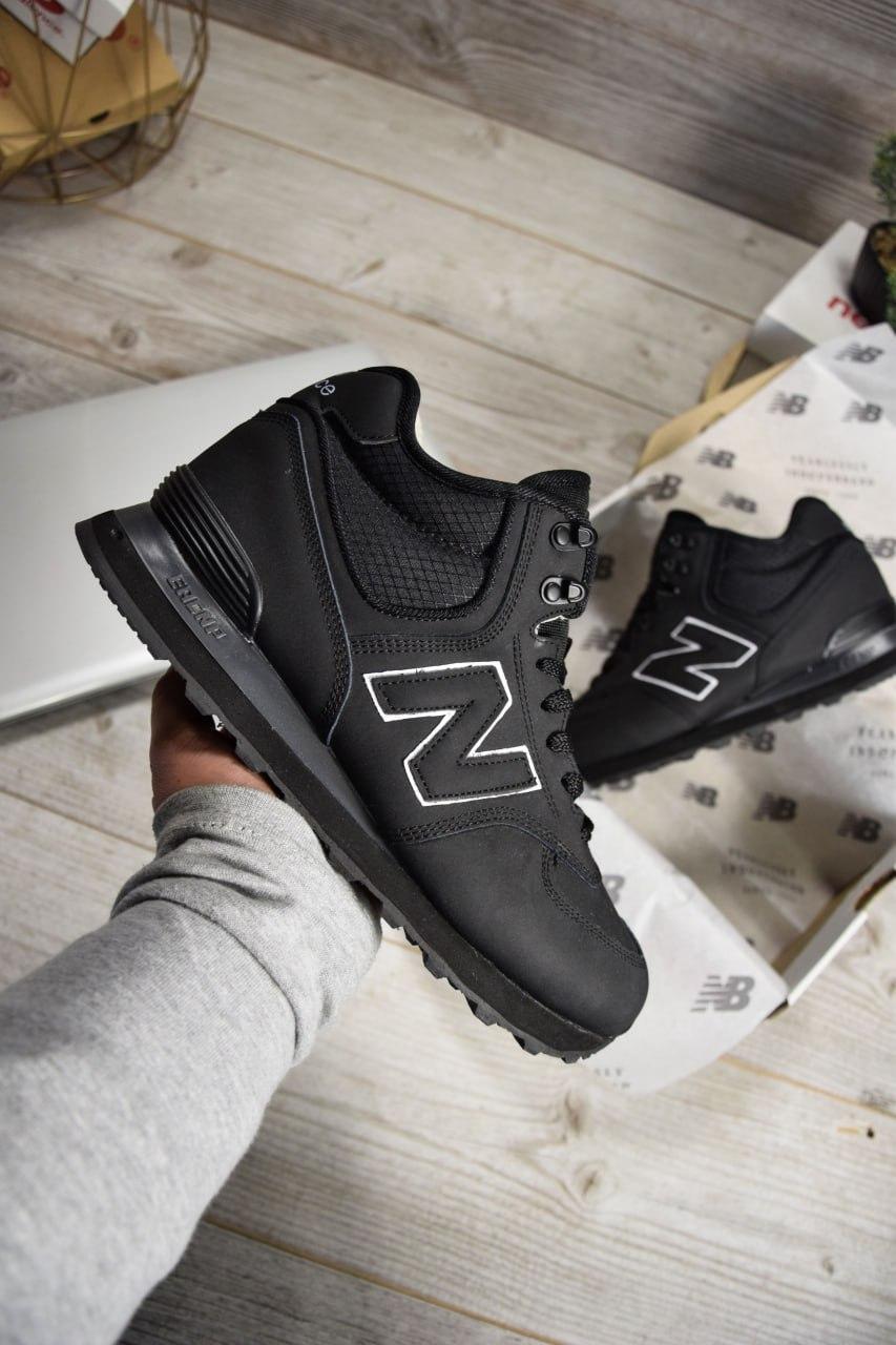 Чоловічі зимові кросівки New Balance 574 Winter Black (Чорні) Нью Баланс 574 нубук високі утеплені хутром, фото 1