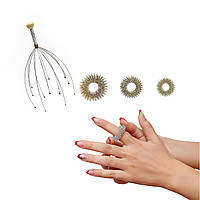 Массажный набор су джок 3 кольца для пальцев +"Мурашка", массажное кольцо для пальцев, масажери пружинні (TL)
