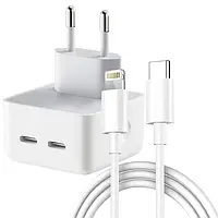 Мережевий зарядний пристрій для Apple 35 W Dual USB-C Port Power Adapter зі швидким заряджанням + кабель iPhone