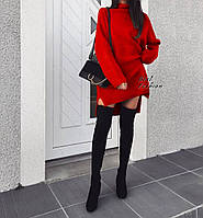 Женское утепленное платье туника удлиненная (трехнить на флисе) 42-46 и 48-52 в размерах и расцветках Красный,