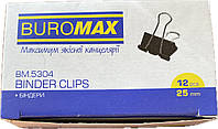 Биндер-зажим для бумаги Buromax 25 мм черный по 12 шт. в карт.коробке 5304