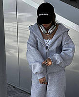 Женский теплый костюм на флисе кофта на молнии с капюшоном