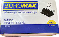 Биндер-зажим для бумаги Buromax 51 мм черный по 12 шт. в карт.коробке 5301