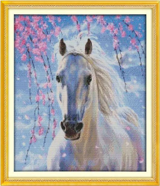 Набір для вишивання за нанесеною на канву схемою "White horse (2)". AIDA 14CT printed, 36*42 см