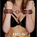 Наручники БДСМ з натуральної шкіри коричневого кольору з білим рядком Scappa Кайф, фото 2