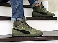 Мужские зимние кроссовки на меху Puma Suede, зеленые. 41